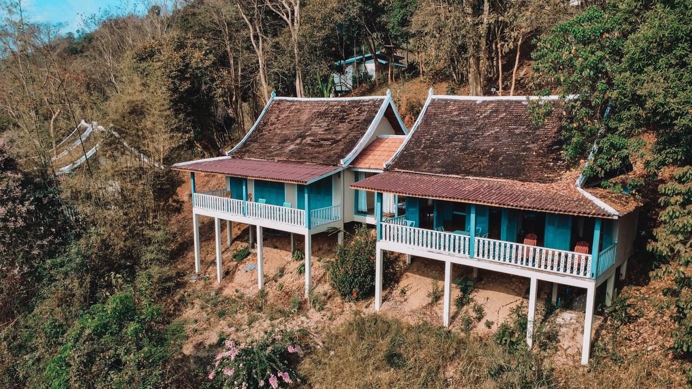 Laos · Cabins, drone view