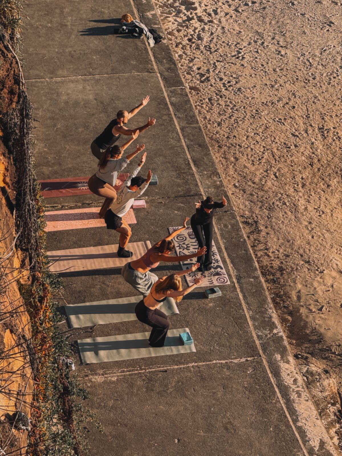 Sunrise yoga class with Shanon Yoga on the Bondi Beach promenade, Sydney